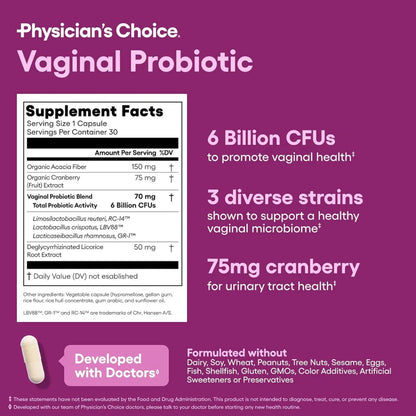 Probióticos Vaginales - Recupera tu frescura íntima 30 capsulas para 1 mes