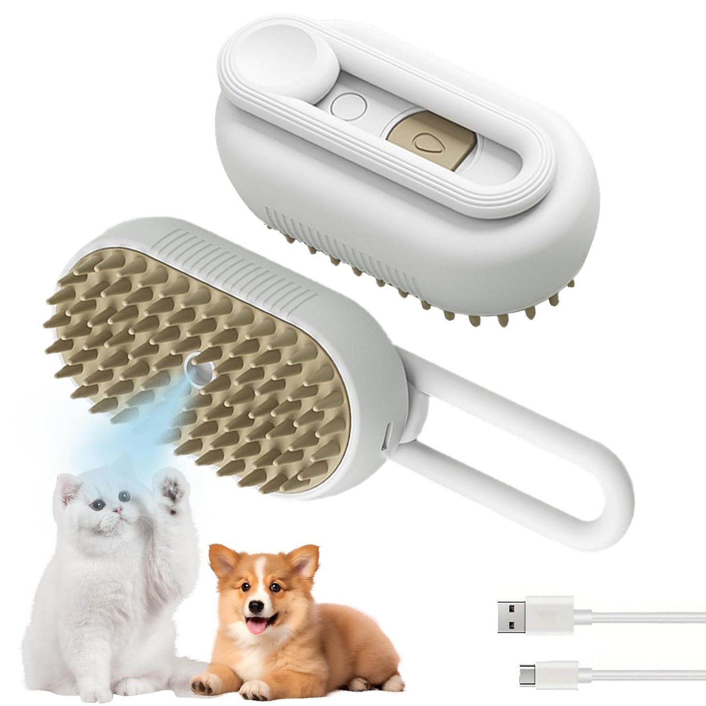Cepillo a Vapor 3-en-1 para Mascotas – Elimina Pelo, Limpia y Brilla al Instante